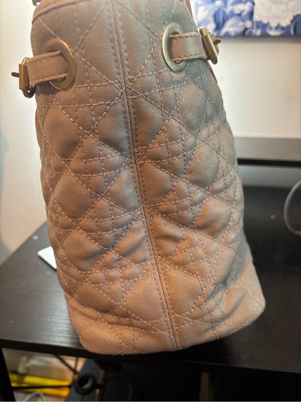 Authentic Christian Dior Panarea Tote Gray Cannage Coated Canvas Very Good Cond - Picture 6 of 13